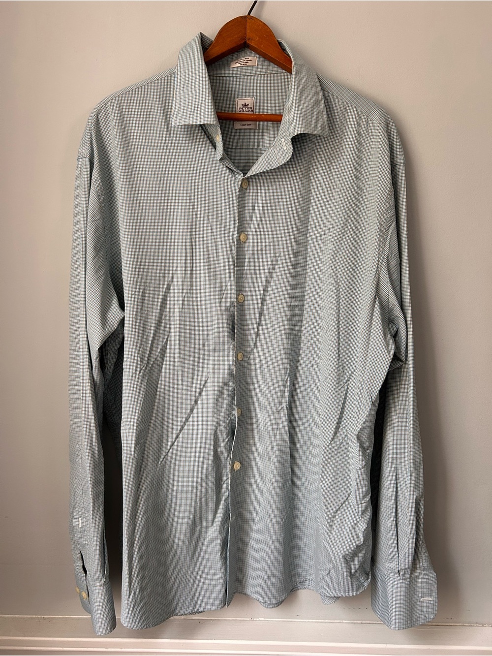 Peter Millar Long Sleeve Button Down Shirt Men's Size XL Blue Brown Micro check